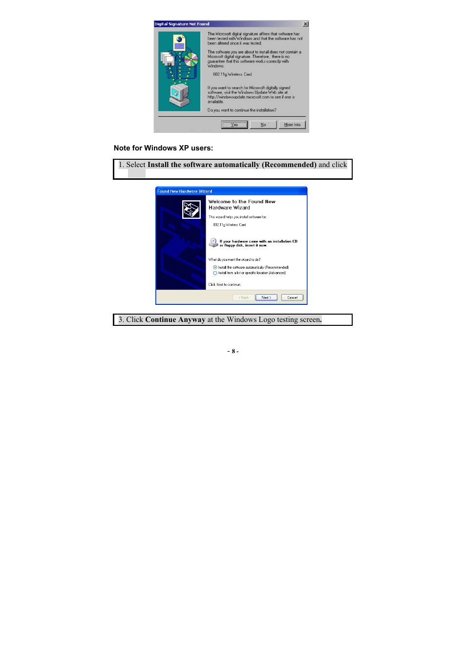 Note for windows xp users | Airlink101 AWLH3025 User Manual | Page 12 / 33