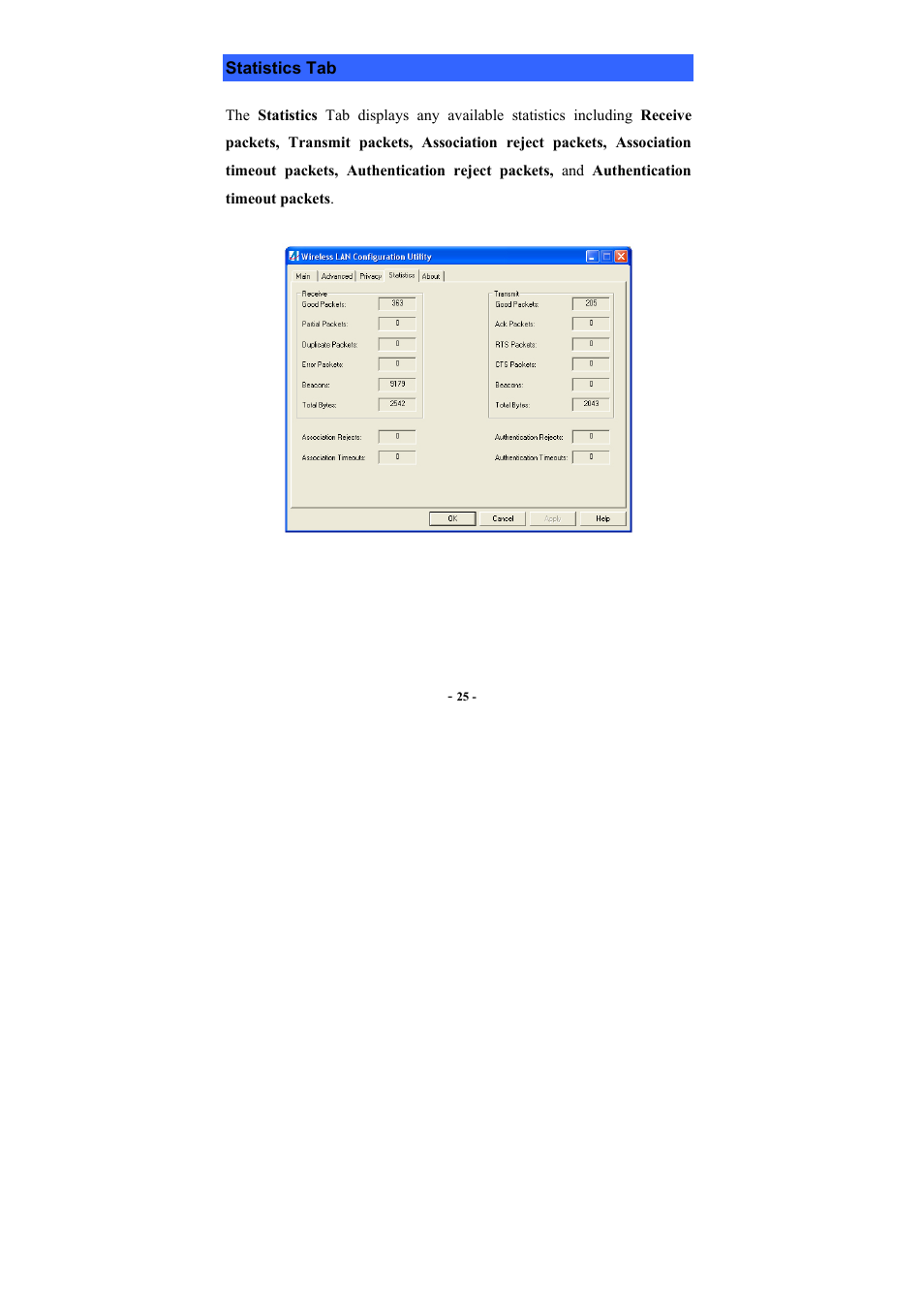 Statistics tab, Tatistics | Airlink101 AWLH3025 User Manual | Page 29 / 33