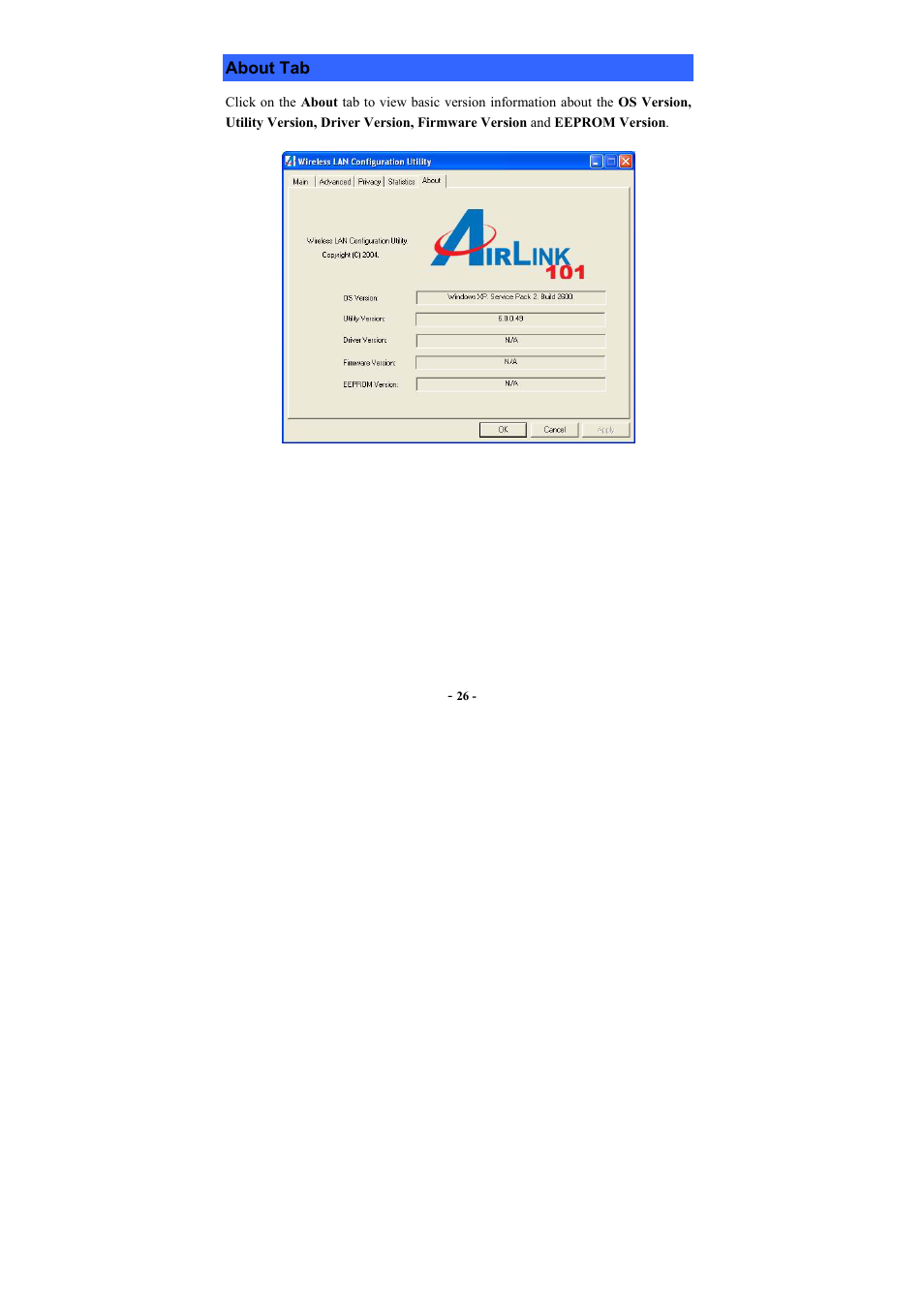 About tab, Bout | Airlink101 AWLH3025 User Manual | Page 30 / 33