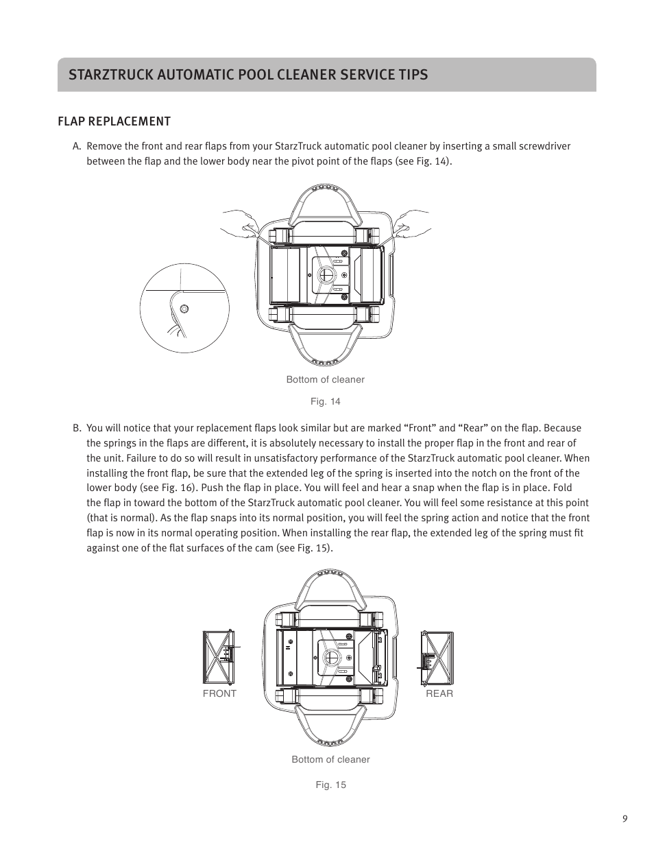 Starztruck automatic pool cleaner service tips | AquaStar Starztruck Automatic Suction Pool Cleaner User Manual | Page 11 / 22