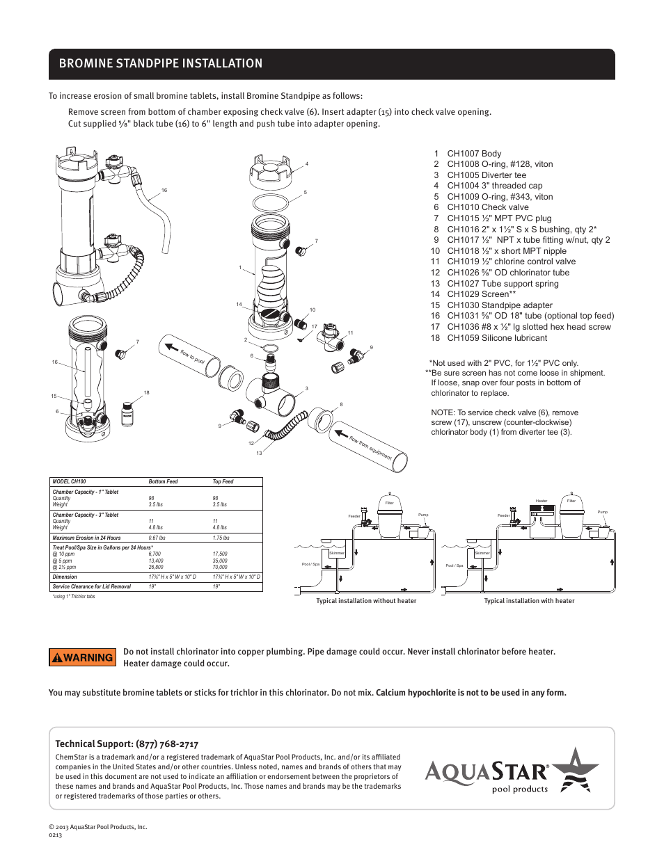 Bromine standpipe installation | AquaStar ChemStar On-line Chlorinator User Manual | Page 4 / 4