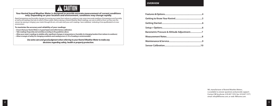 Caution | Kestrel 3500 Delta T User Manual | Page 2 / 7