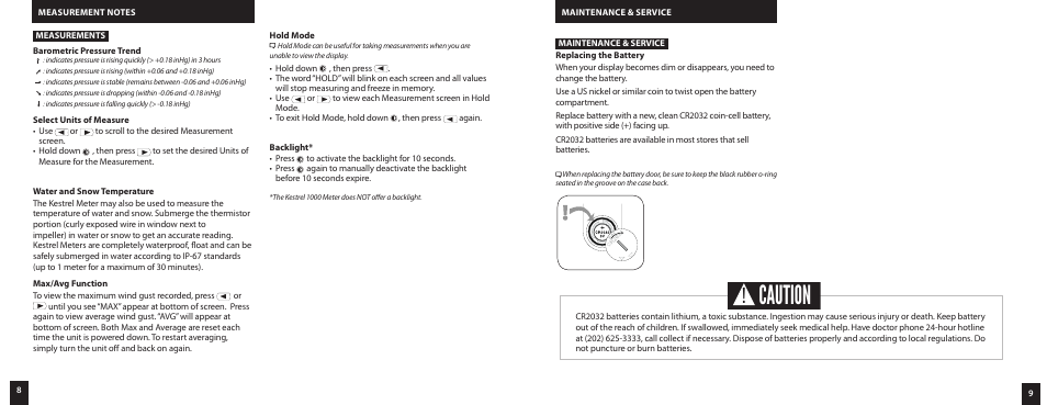 Caution | Kestrel 3500 Delta T User Manual | Page 5 / 7