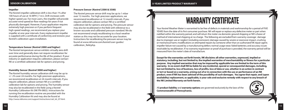 Warranty certificate | Kestrel 3500 Delta T User Manual | Page 6 / 7