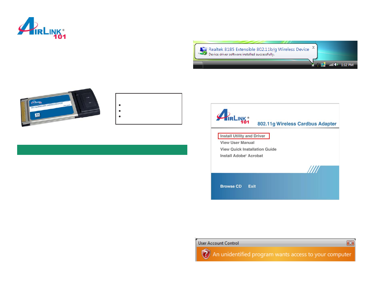 Airlink101 Wireless Cardbus Adapter AWLC3028 User Manual | 6 pages