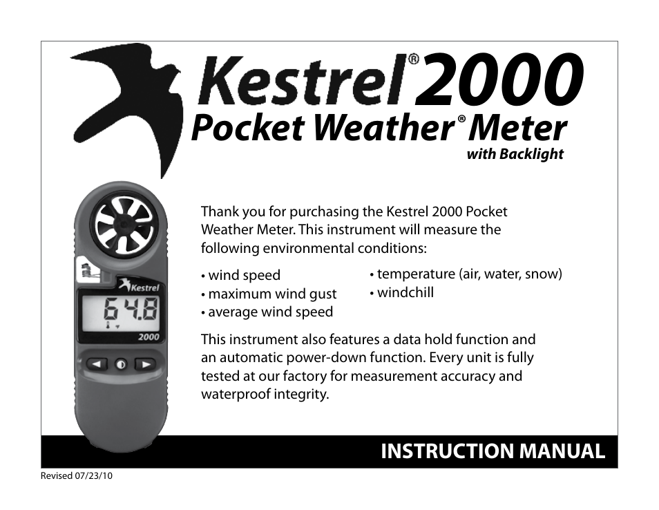 Kestrel 2000 User Manual | 7 pages
