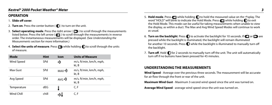 Kestrel 2000 User Manual | Page 2 / 7