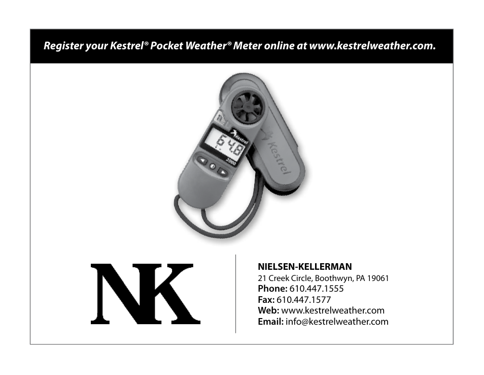 Kestrel® 2000 pocket weather® meter | Kestrel 2000 User Manual | Page 7 / 7