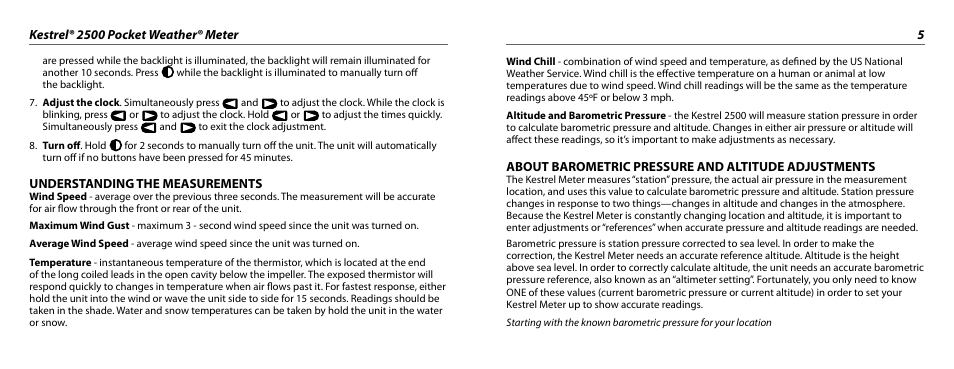 Understanding the measurements, About barometric pressure and altitude adjustments | Kestrel 2500 User Manual | Page 3 / 9