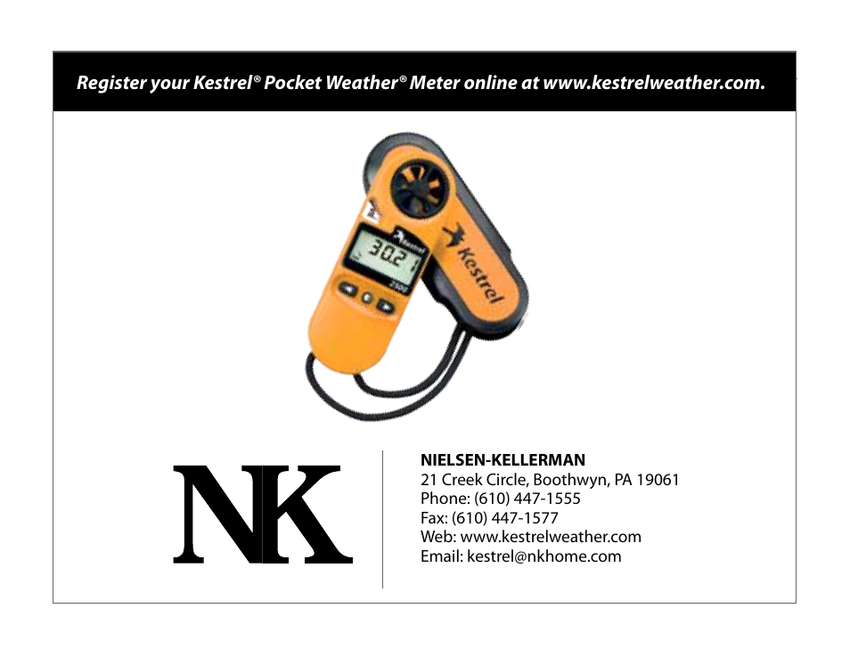 Kestrel® 2500 pocket weather® meter | Kestrel 2500 User Manual | Page 9 / 9