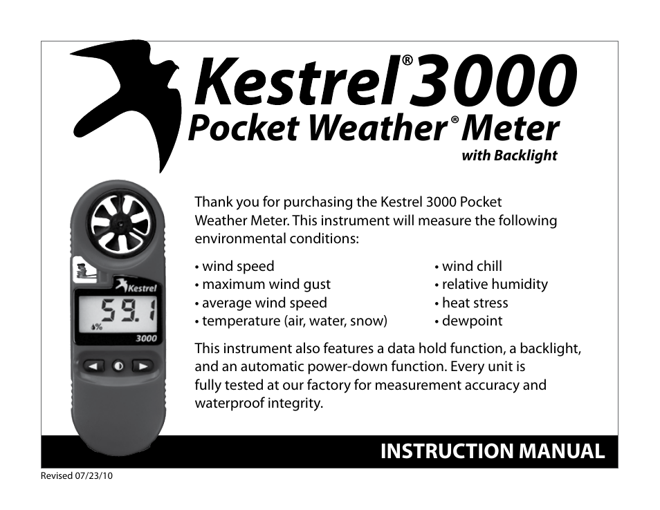 Kestrel 3000 User Manual | 9 pages