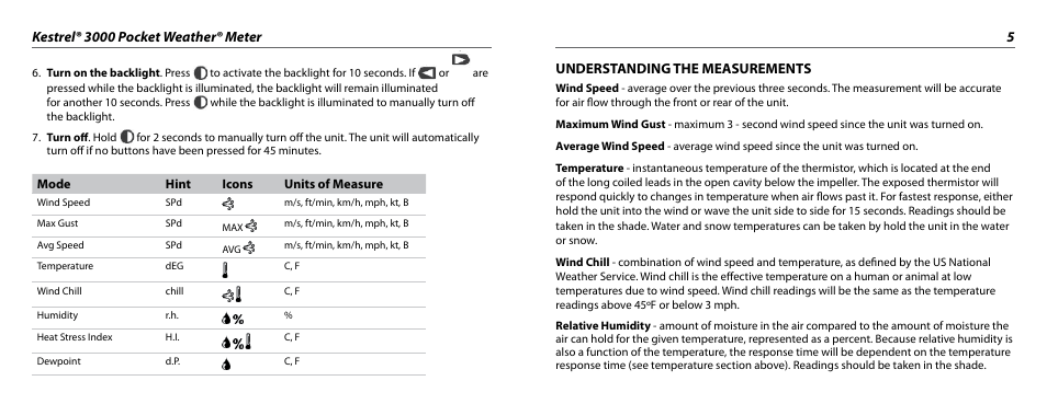 Understanding the measurements | Kestrel 3000 User Manual | Page 3 / 9