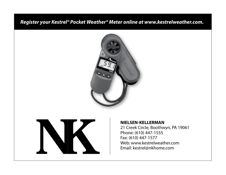 Kestrel® 3000 pocket weather® meter | Kestrel 3000 User Manual | Page 9 / 9