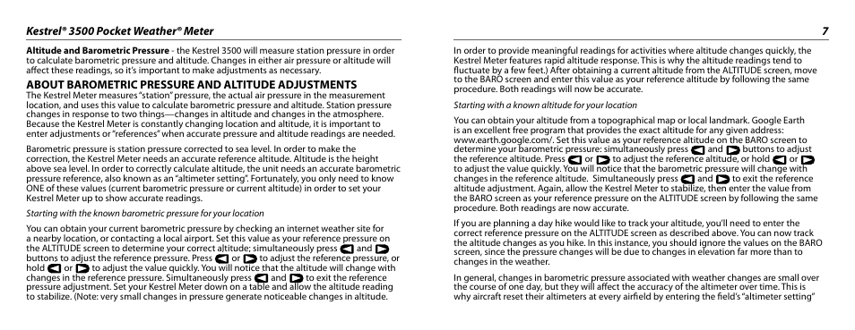 About barometric pressure and altitude adjustments | Kestrel 3500 User Manual | Page 4 / 9