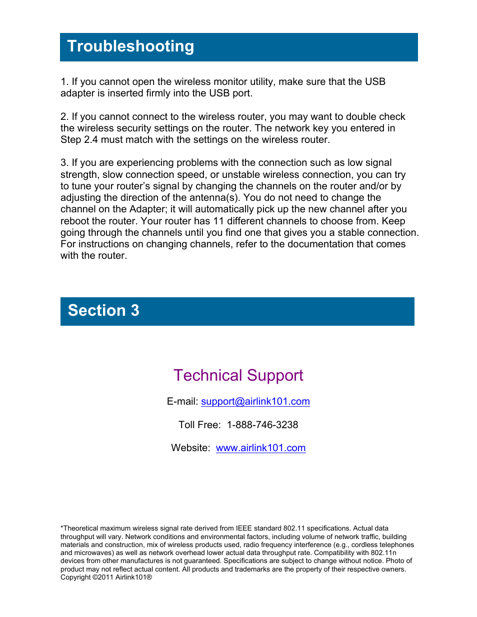 Technical support | Airlink101 AWLL5099 User Manual | Page 11 / 11