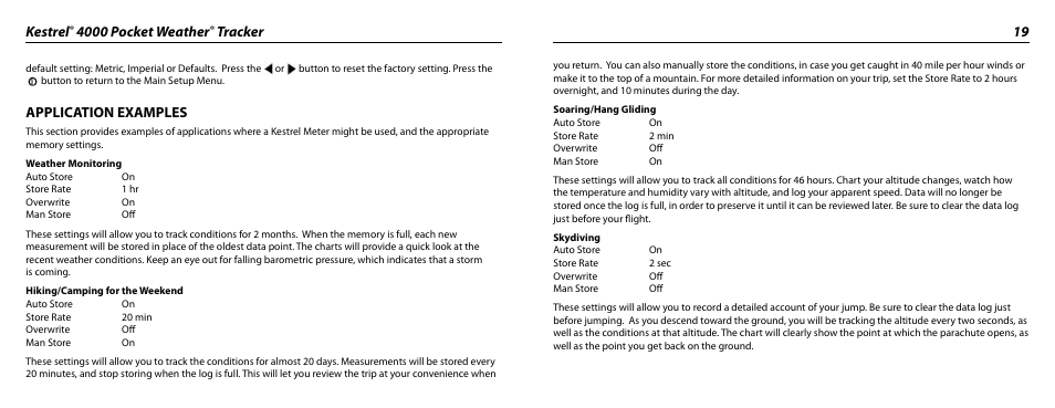 Kestrel, 4000 pocket weather, Tracker 19 | Application examples | Kestrel 4000 User Manual | Page 10 / 17