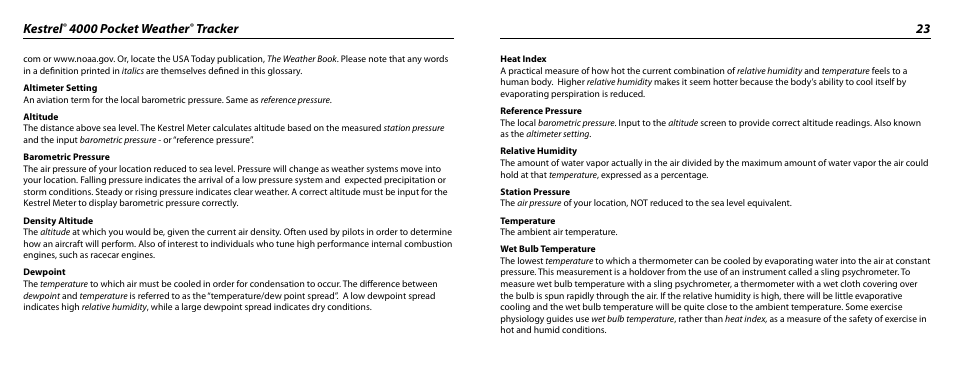 Kestrel, 4000 pocket weather, Tracker 23 | Kestrel 4000 User Manual | Page 12 / 17