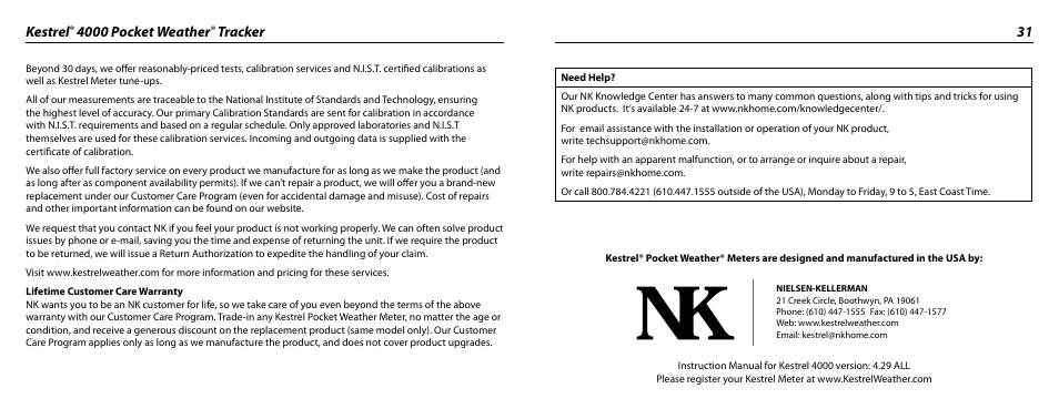 Kestrel, 4000 pocket weather, Tracker 31 | Kestrel 4000 User Manual | Page 16 / 17