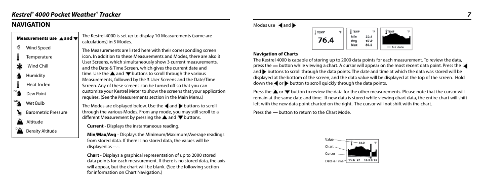 Kestrel, 4000 pocket weather, Tracker 7 navigation | Kestrel 4000 User Manual | Page 4 / 17