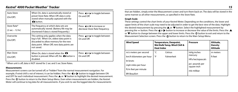 Kestrel, 4000 pocket weather, Tracker 15 | Kestrel 4000 User Manual | Page 8 / 17