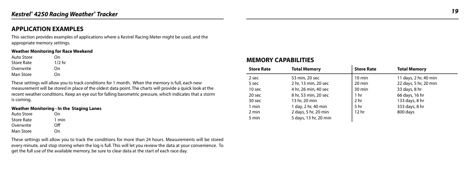 Kestrel, 4250 racing weather, Tracker 19 application examples | Kestrel 4250 (Racing) User Manual | Page 10 / 17