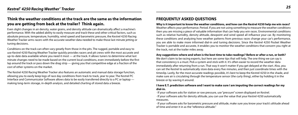 Kestrel, 4250 racing weather, Frequently asked questions | Kestrel 4250 (Racing) User Manual | Page 13 / 17