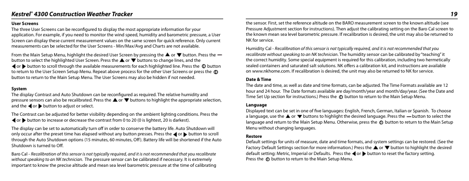 Kestrel | Kestrel 4300 (Construction) User Manual | Page 10 / 19