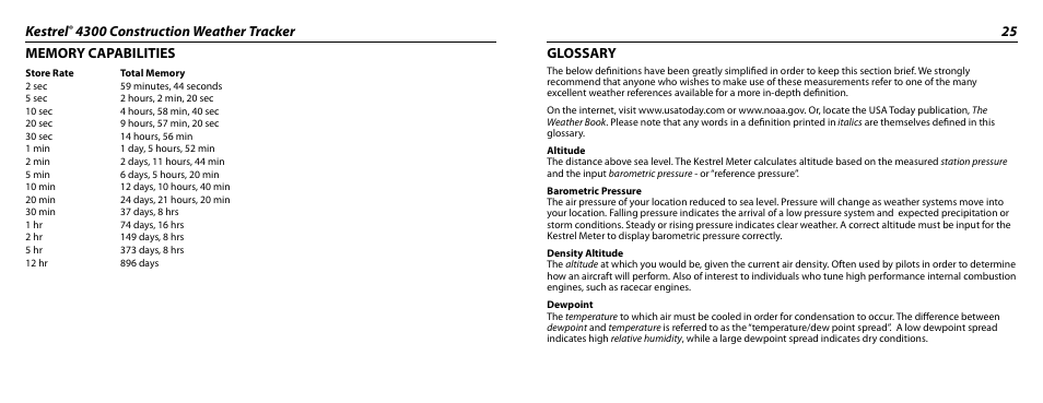 Kestrel, Glossary | Kestrel 4300 (Construction) User Manual | Page 13 / 19