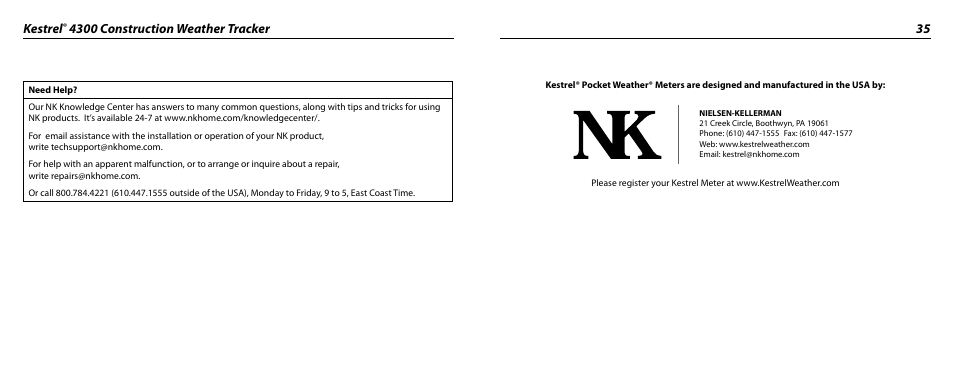 Kestrel | Kestrel 4300 (Construction) User Manual | Page 18 / 19