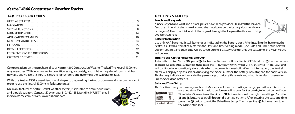 Kestrel, Getting started | Kestrel 4300 (Construction) User Manual | Page 3 / 19