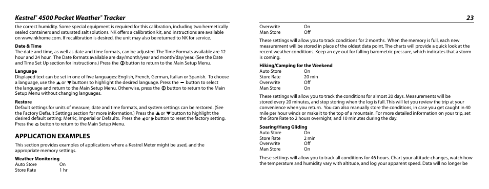Kestrel, 4500 pocket weather, Tracker 23 | Application examples | Kestrel 4500 User Manual | Page 12 / 19