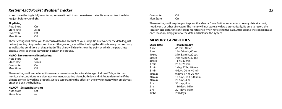 Kestrel, 4500 pocket weather, Tracker 25 | Kestrel 4500 User Manual | Page 13 / 19