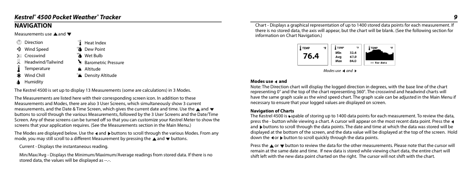 Kestrel, 4500 pocket weather, Tracker 9 navigation | Kestrel 4500 User Manual | Page 5 / 19