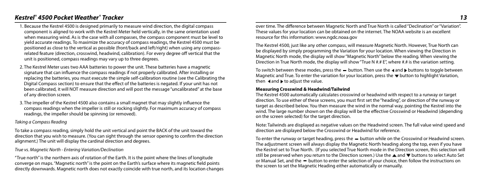 Kestrel, 4500 pocket weather, Tracker 13 | Kestrel 4500 User Manual | Page 7 / 19