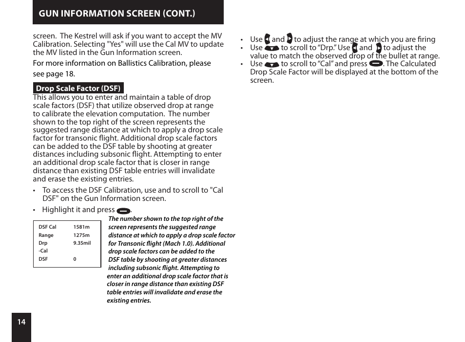 Gun information screen (cont.) | Kestrel 4500NV Applied Ballistics Meter User Manual | Page 14 / 40