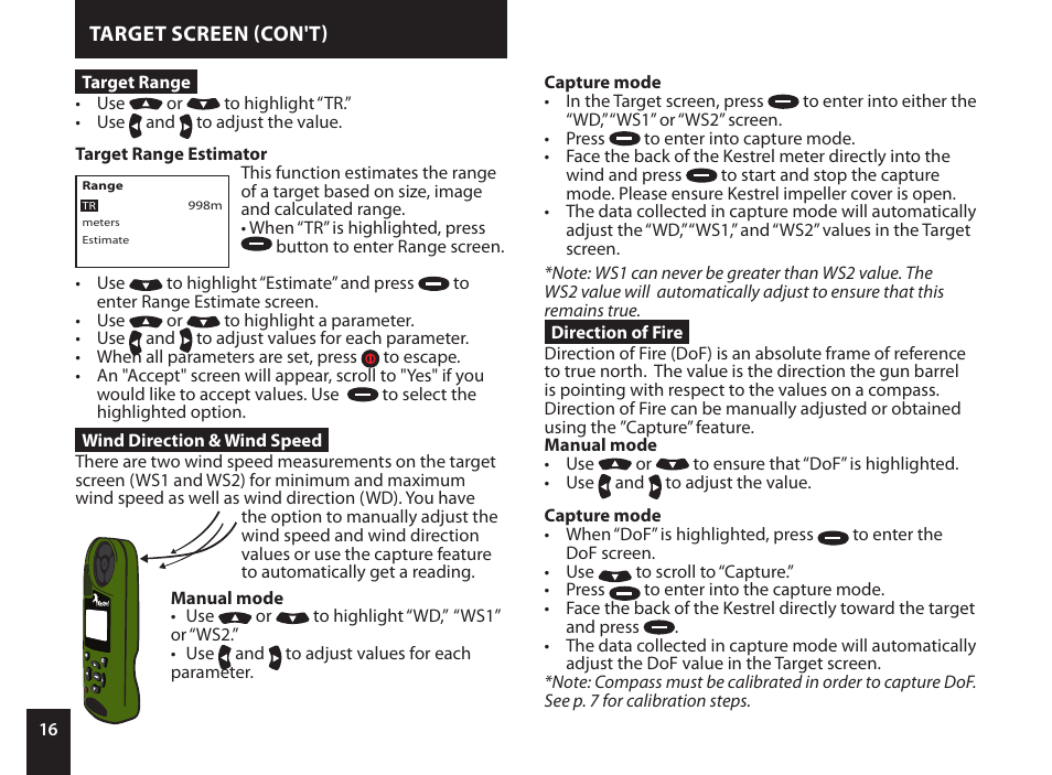 Kestrel 4500NV Applied Ballistics Meter User Manual | Page 16 / 40