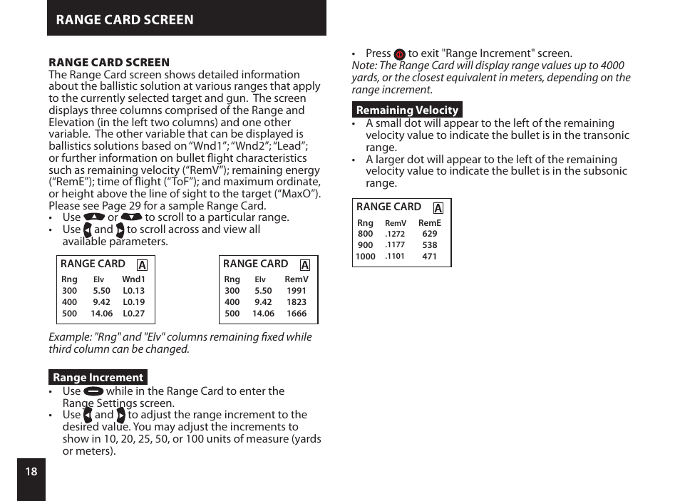 Range card screen | Kestrel 4500NV Applied Ballistics Meter User Manual | Page 18 / 40