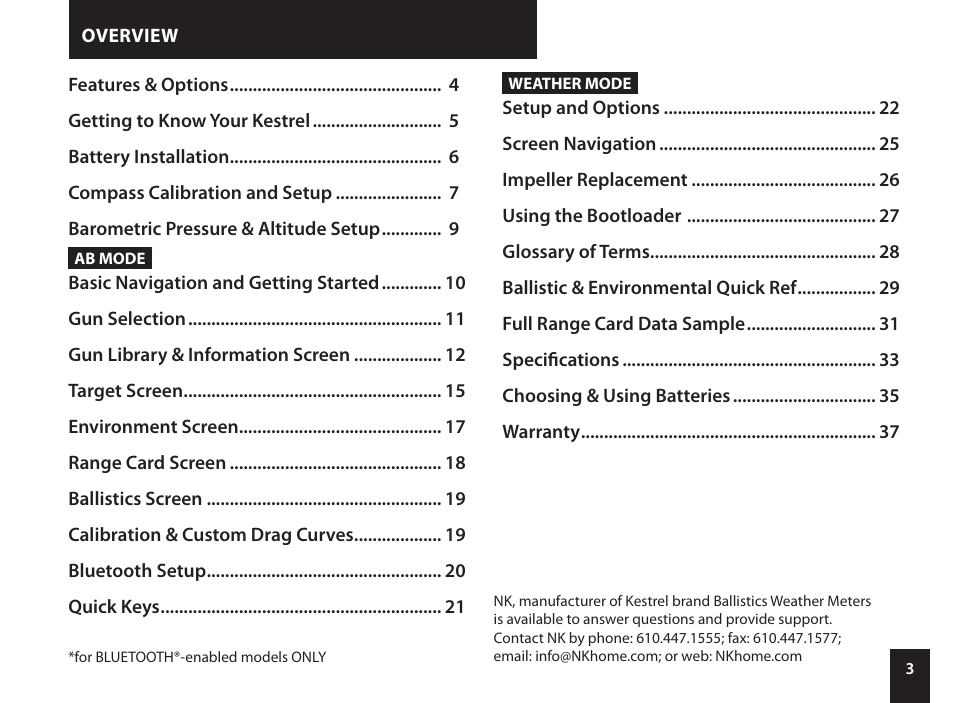 Kestrel 4500NV Applied Ballistics Meter User Manual | Page 3 / 40