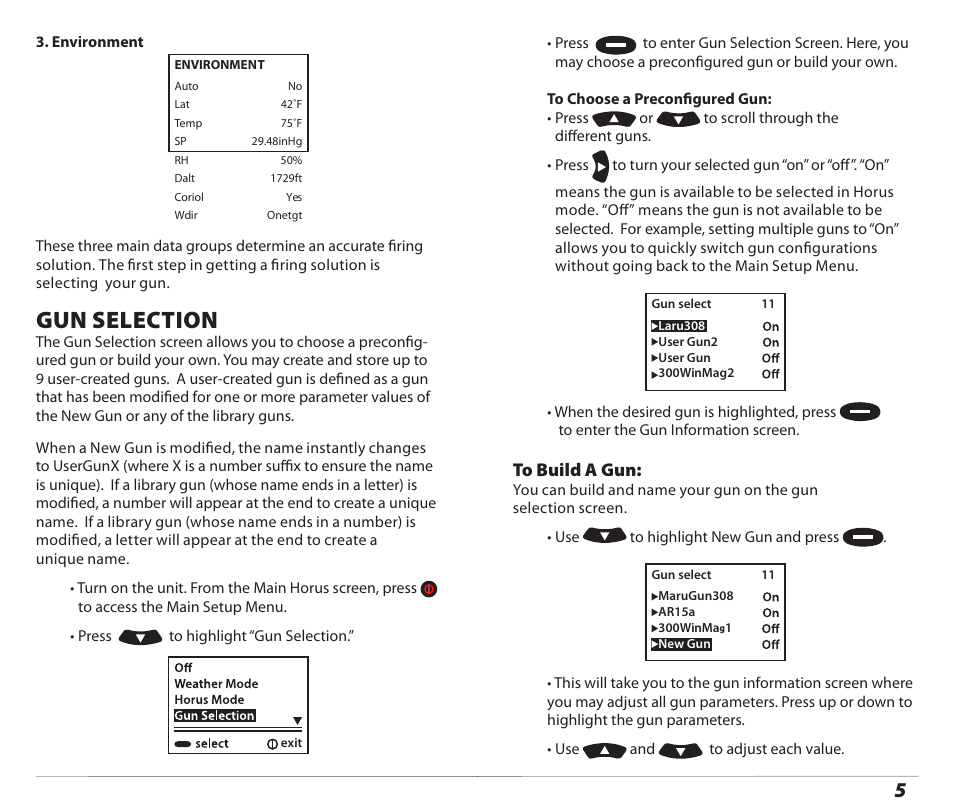 Gun selection | Kestrel 4500 Horus (Ballistics) User Manual | Page 3 / 15