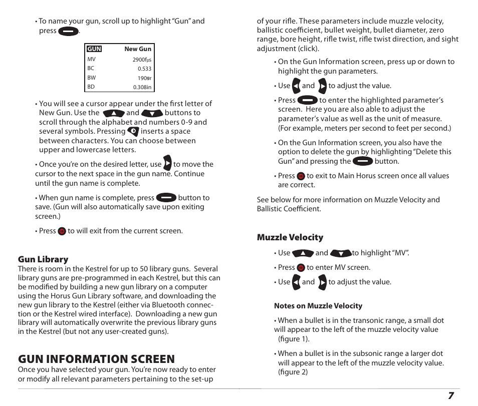 Gun information screen | Kestrel 4500 Horus (Ballistics) User Manual | Page 4 / 15