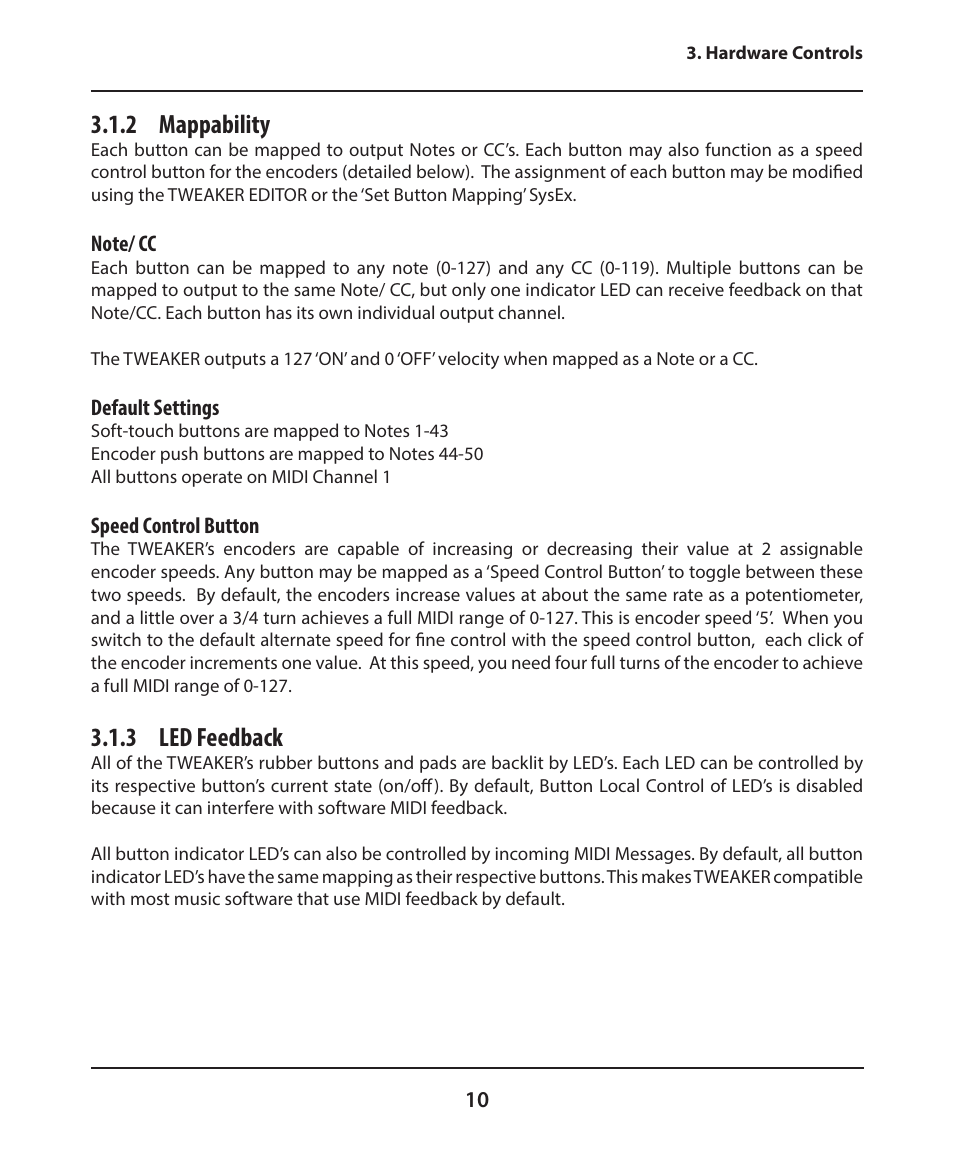 2 mappability, 3 led feedback | Electrix Tweaker User Manual | Page 10 / 44
