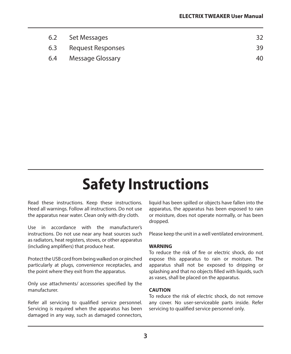 Safety instructions | Electrix Tweaker User Manual | Page 3 / 44