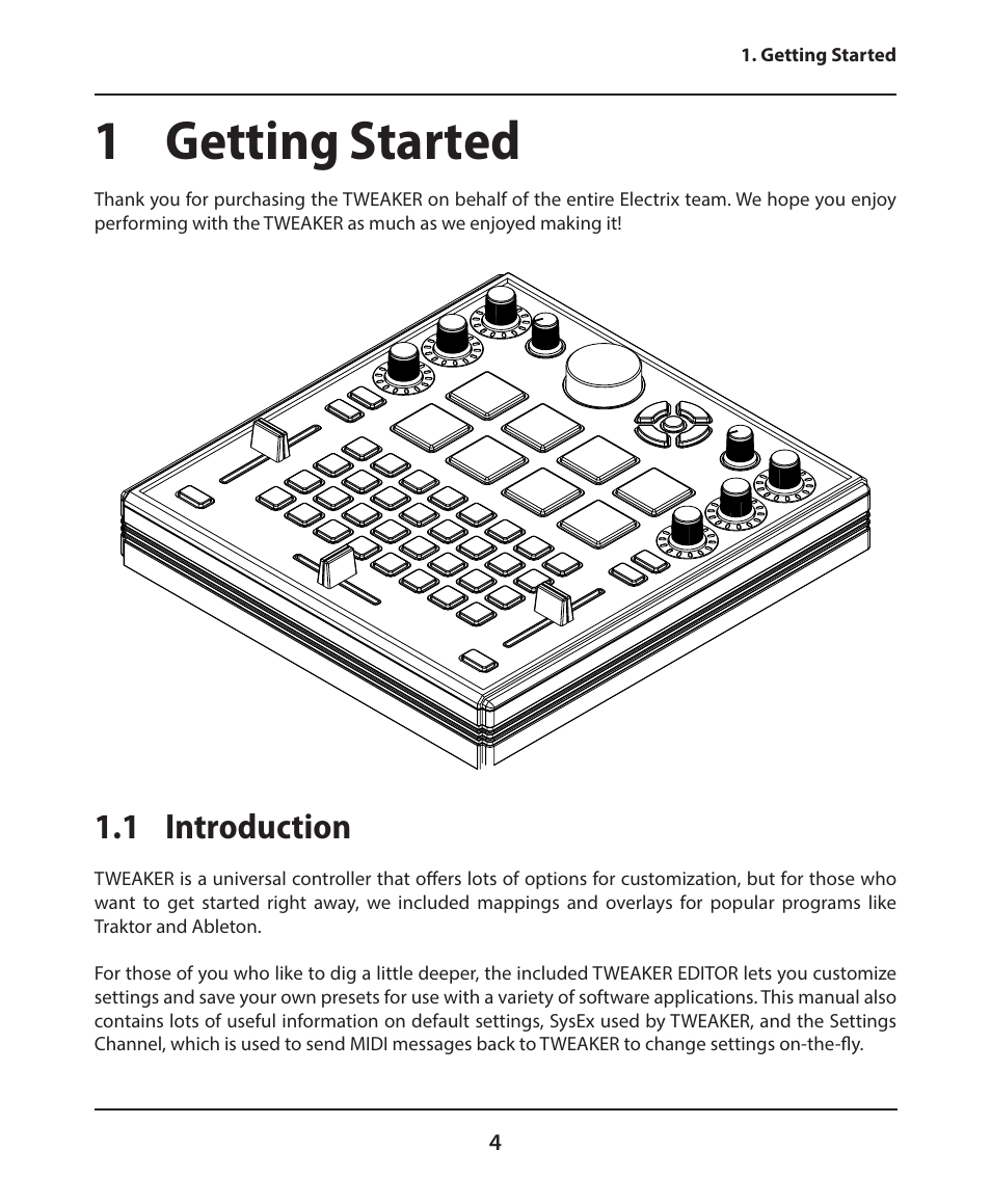 1 getting started, 1 introduction | Electrix Tweaker User Manual | Page 4 / 44