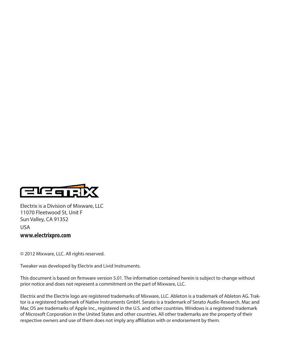 Electrix Tweaker User Manual | Page 44 / 44