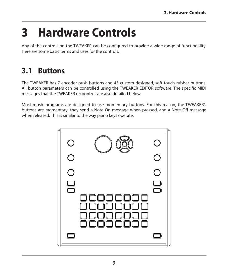 3 hardware controls, 1 buttons | Electrix Tweaker User Manual | Page 9 / 44