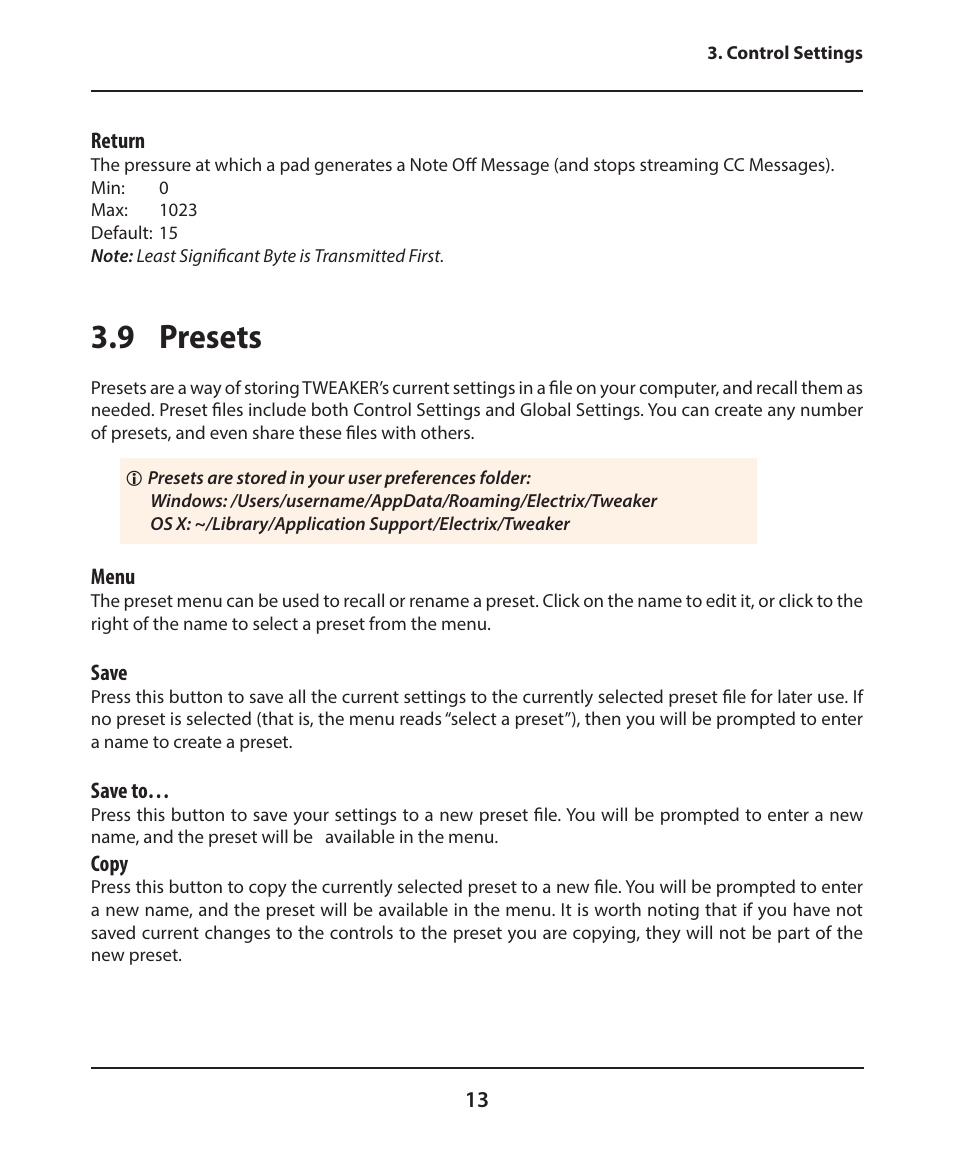 9 presets | Electrix Tweaker Editor Reference User Manual | Page 13 / 22