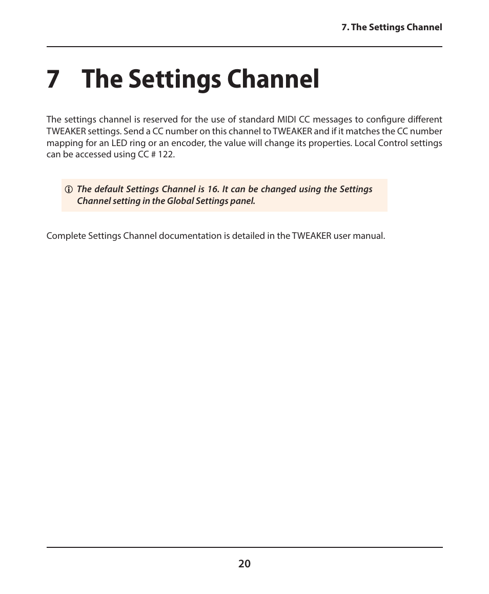 7 the settings channel | Electrix Tweaker Editor Reference User Manual | Page 20 / 22