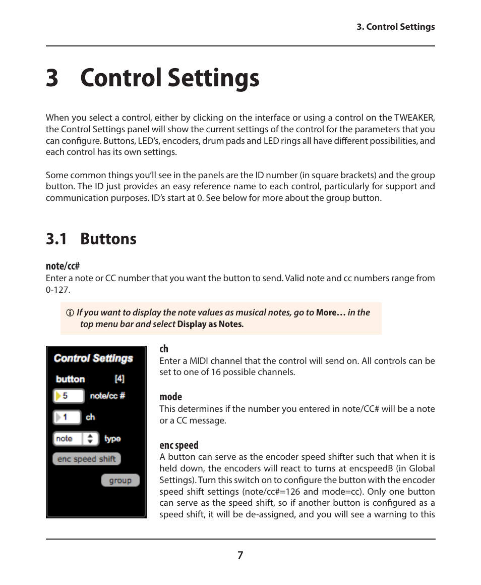 3 control settings, 1 buttons | Electrix Tweaker Editor Reference User Manual | Page 7 / 22