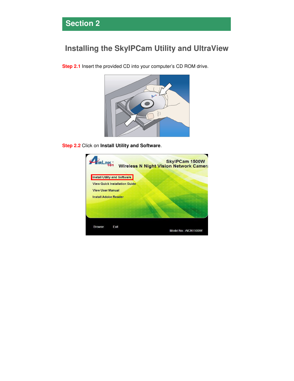 Installing the skyipcam utility and ultraview | Airlink101 AICN1500W User Manual | Page 4 / 17