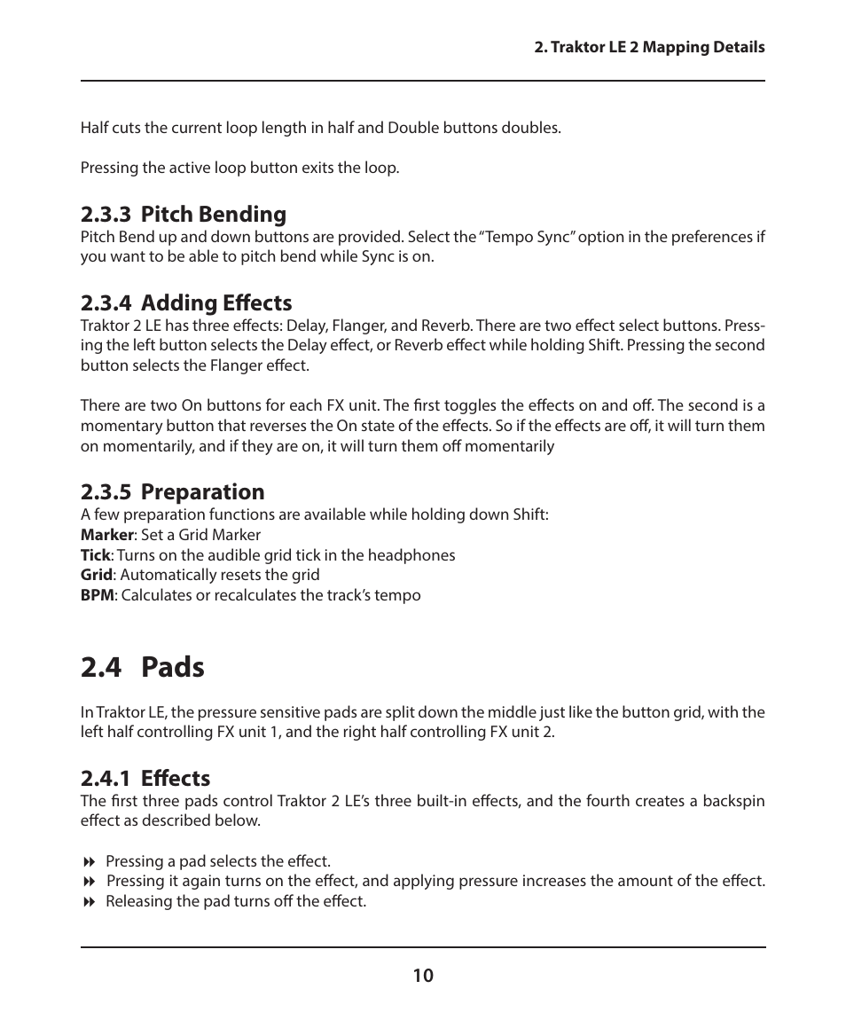 4 pads, 3 pitch bending, 4 adding effects | 5 preparation, 1 effects | Electrix Tweaker Traktor Reference User Manual | Page 10 / 19